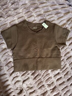 aerie Brown Cropped Tee - Short Sleeve Ribbed